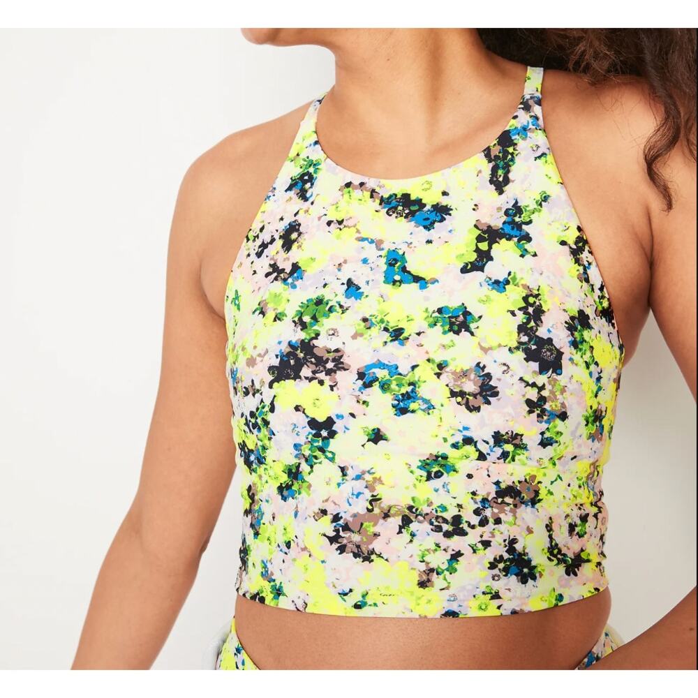 Old Navy Light-Support PowerSoft Racerback Sports Bra Floral Yellow Sz 2X